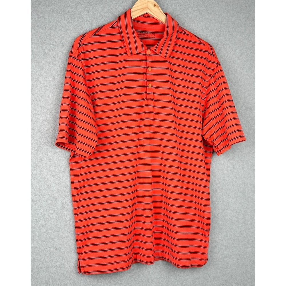 Nike Golf Dri-FIT Polo Shirt Mens Medium Orange Black Striped
